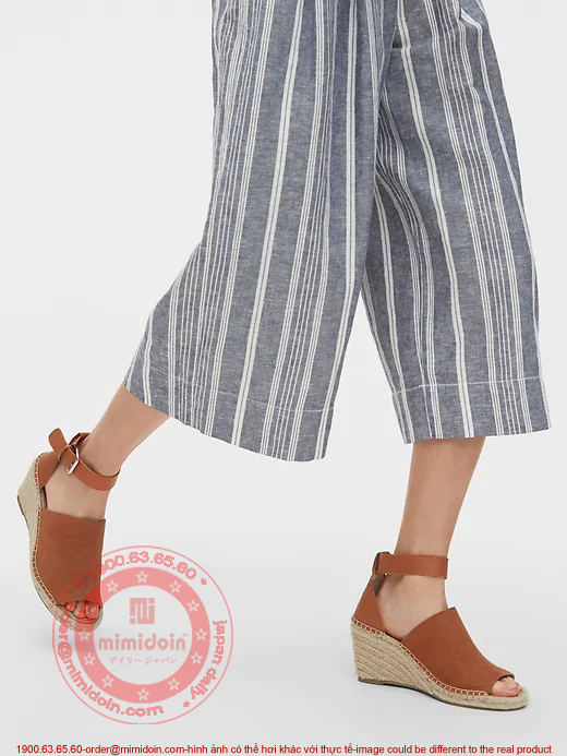 High-rise striped wide leg cropped pants (linen cotton) ハイライズ ストライプ ワイドレッグ クロップドパンツ（リネンコットン）