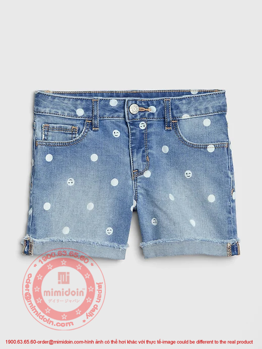 Super denim polka dots Midi short pants スーパーデニム水玉ミディショートパンツ