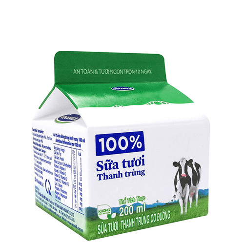 Sữa tươi thanh trùng Vinamilk 100% có đường - Hộp 200ml